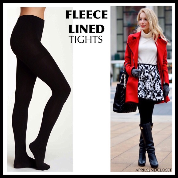BLACK FLEECE LINED TIGHTS COZY FOOTED TIGHTS A3C - Picture 5 of 14